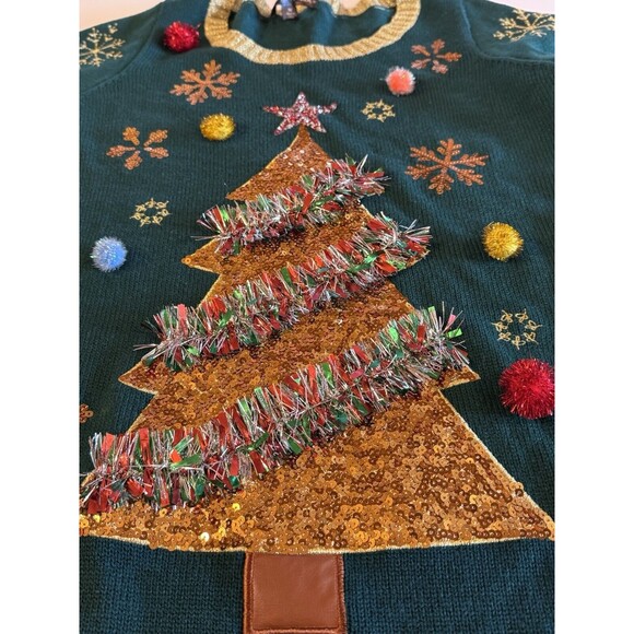 United States Sweater Women's Ugly Christmas Tree Green Holiday Size Medium - Picture 9 of 12